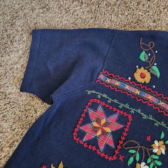 Vintage Grandma Beaded Embroidery Shirt Victoria Jones Christmas Sweater - Picture 5 of 6